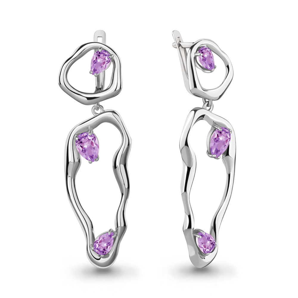 4775804 Серьги из Серебра с аметистами