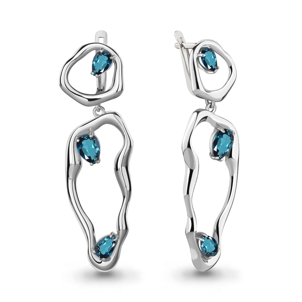 4775808 Серьги из Серебра с топазами лондон блю