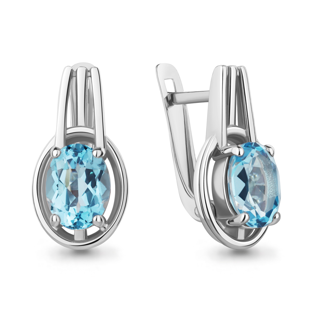 4776005 Серьги из Серебра с топазами свисс блю