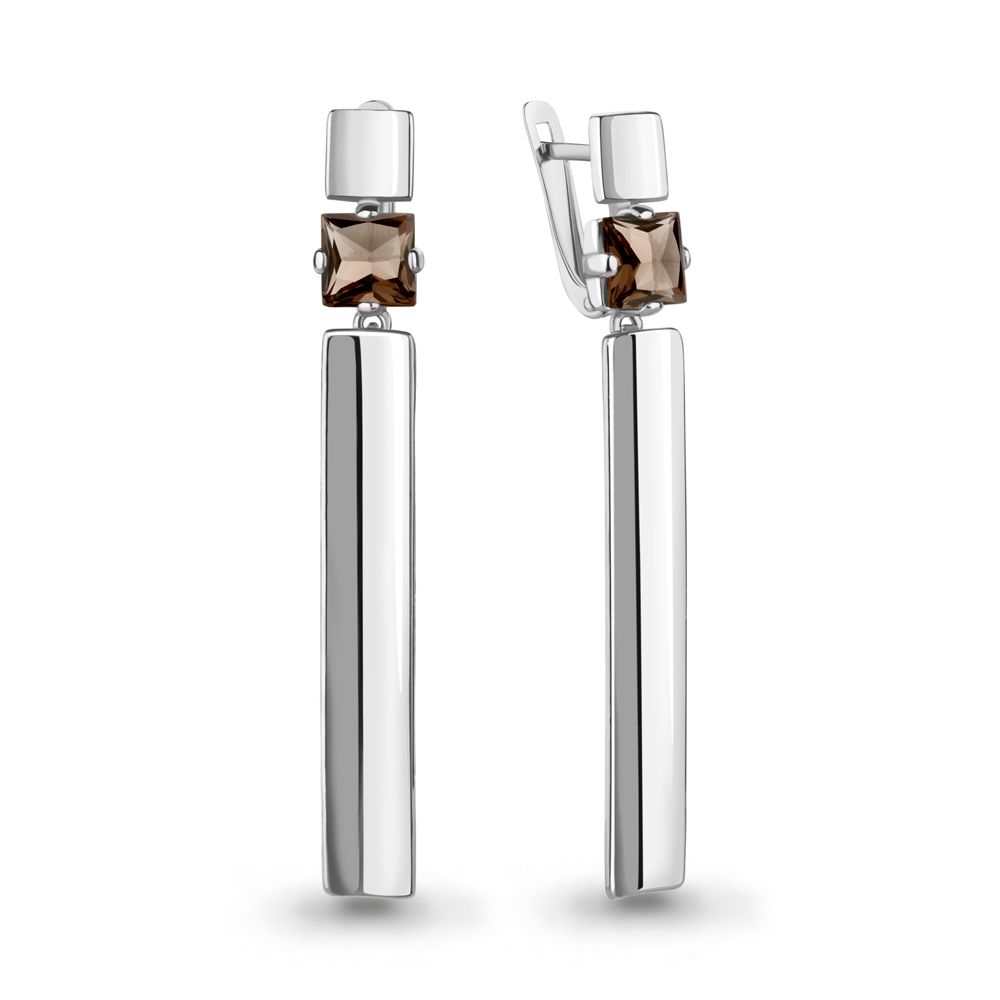 4777701 Серьги из Серебра с кварцами дымчатыми