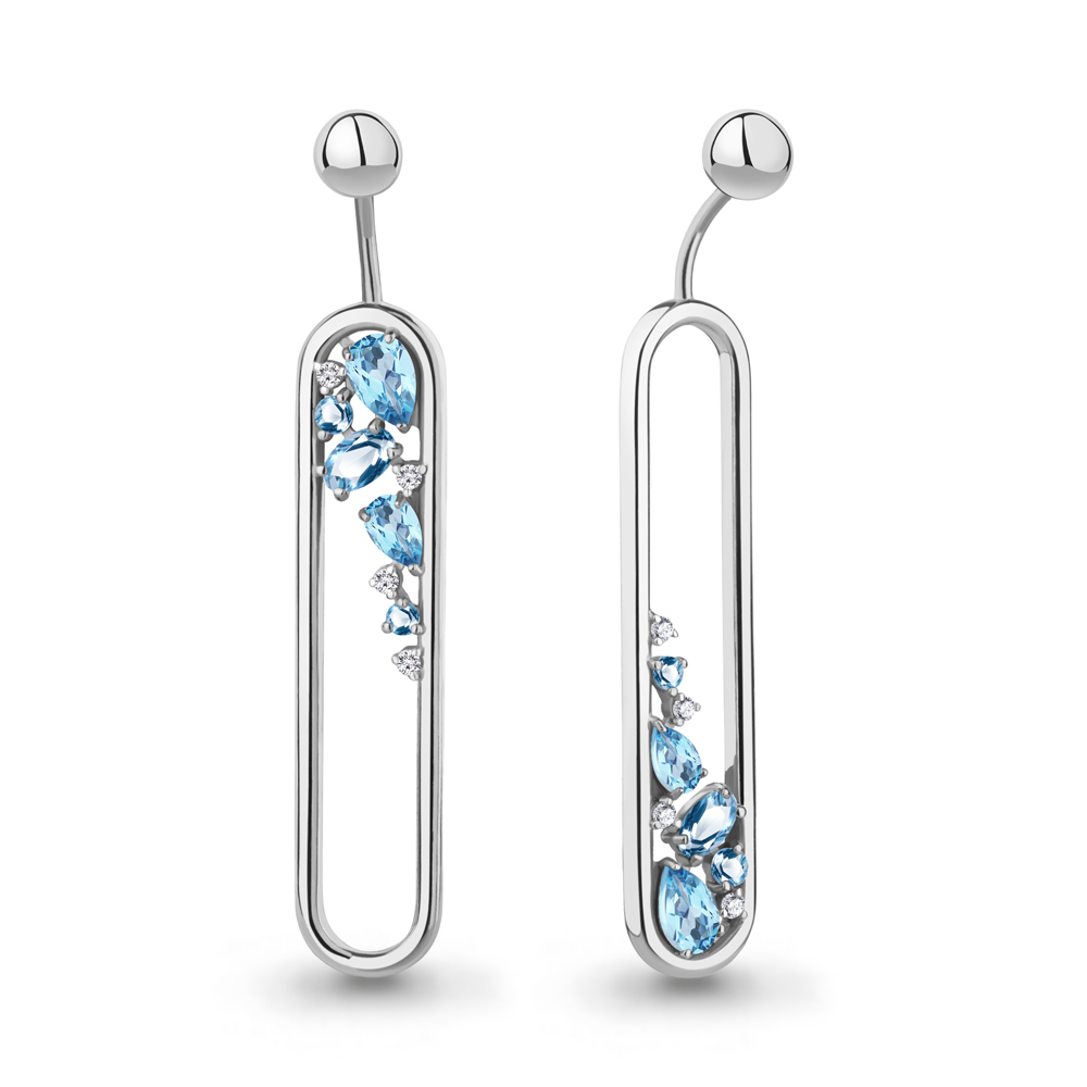 4778505А Серьги из Серебра с топазами свисс блю, фианитами