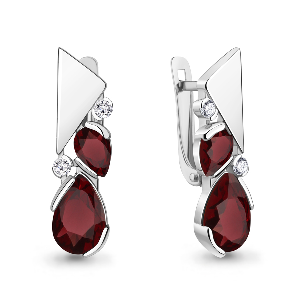 4778803А Серьги из Серебра с гранатами, фианитами