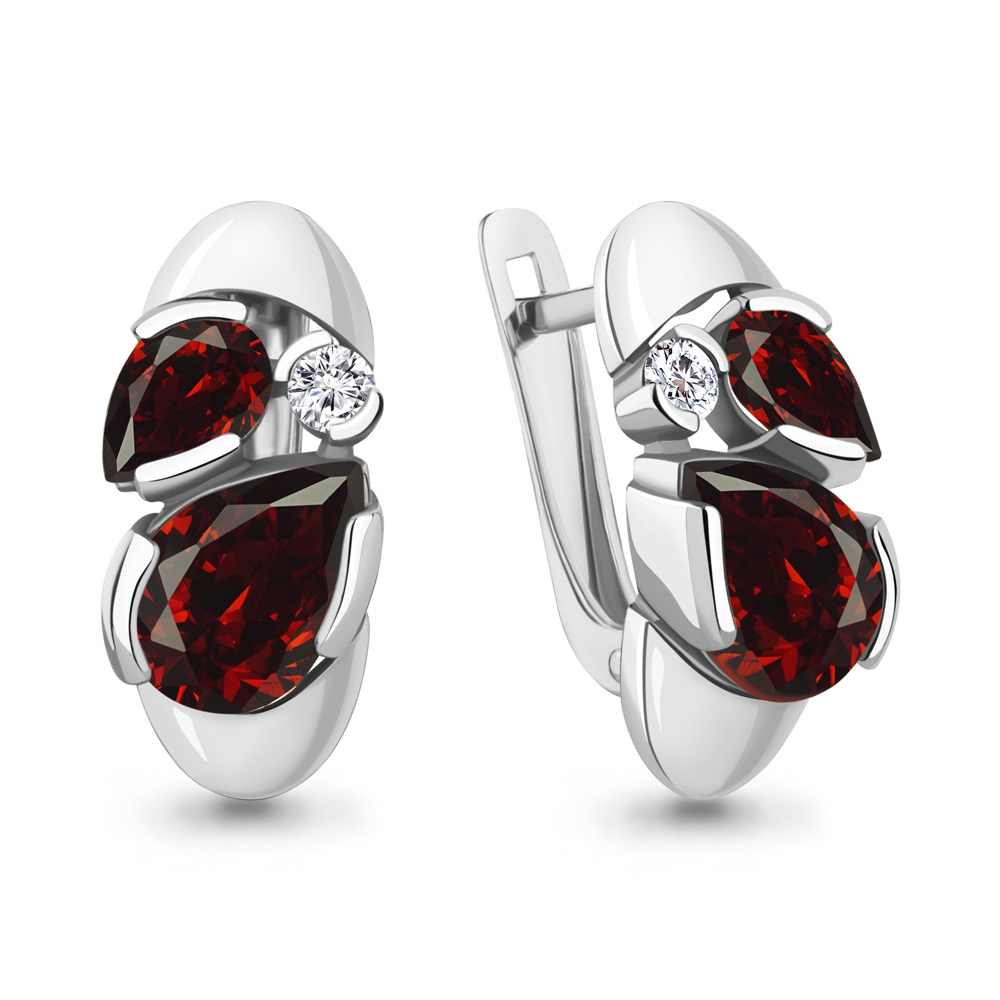 4778903А Серьги из Серебра с гранатами, фианитами