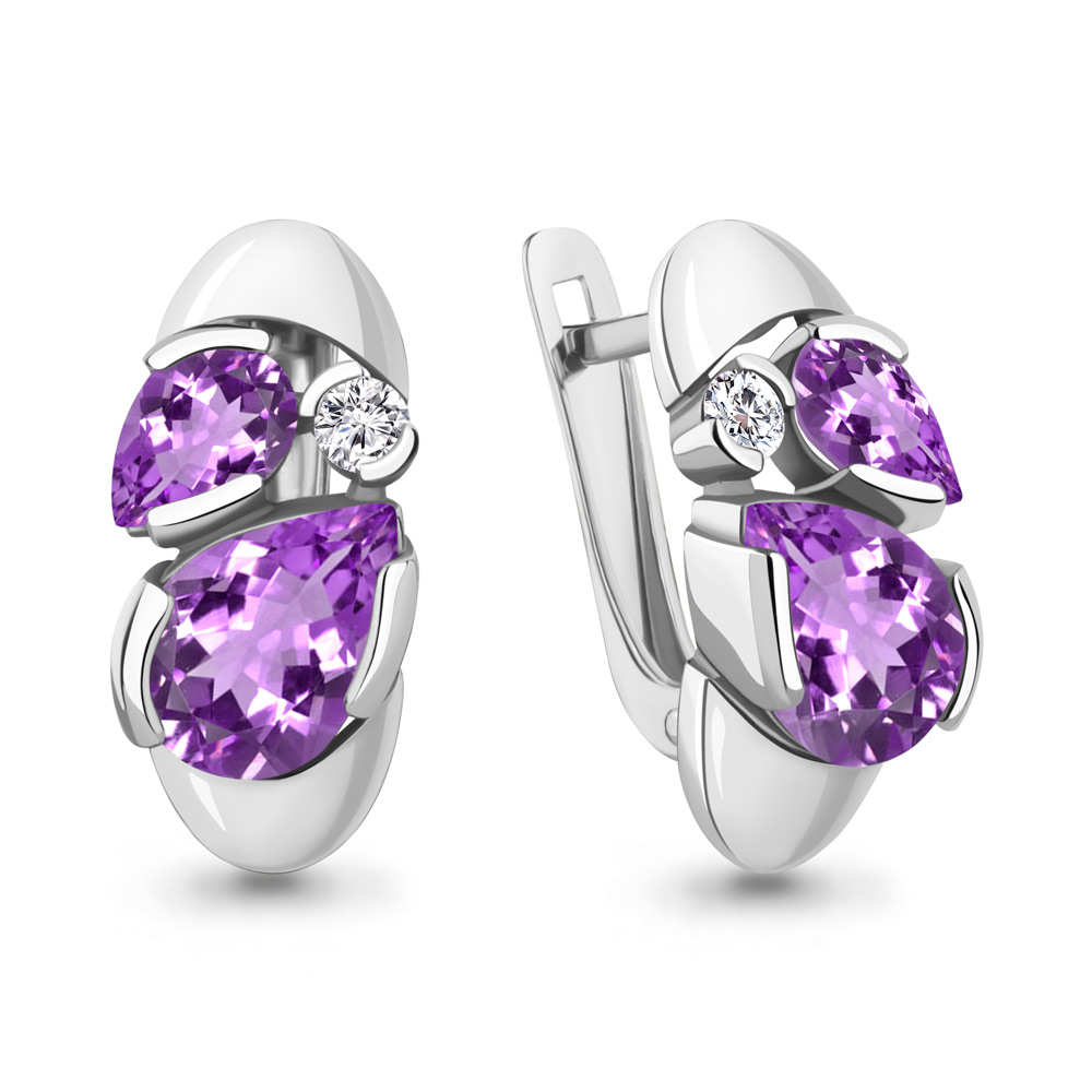 4778904А Серьги из Серебра с аметистами, фианитами
