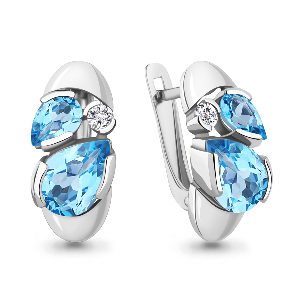 4778905А Серьги из Серебра с топазами свисс блю, фианитами