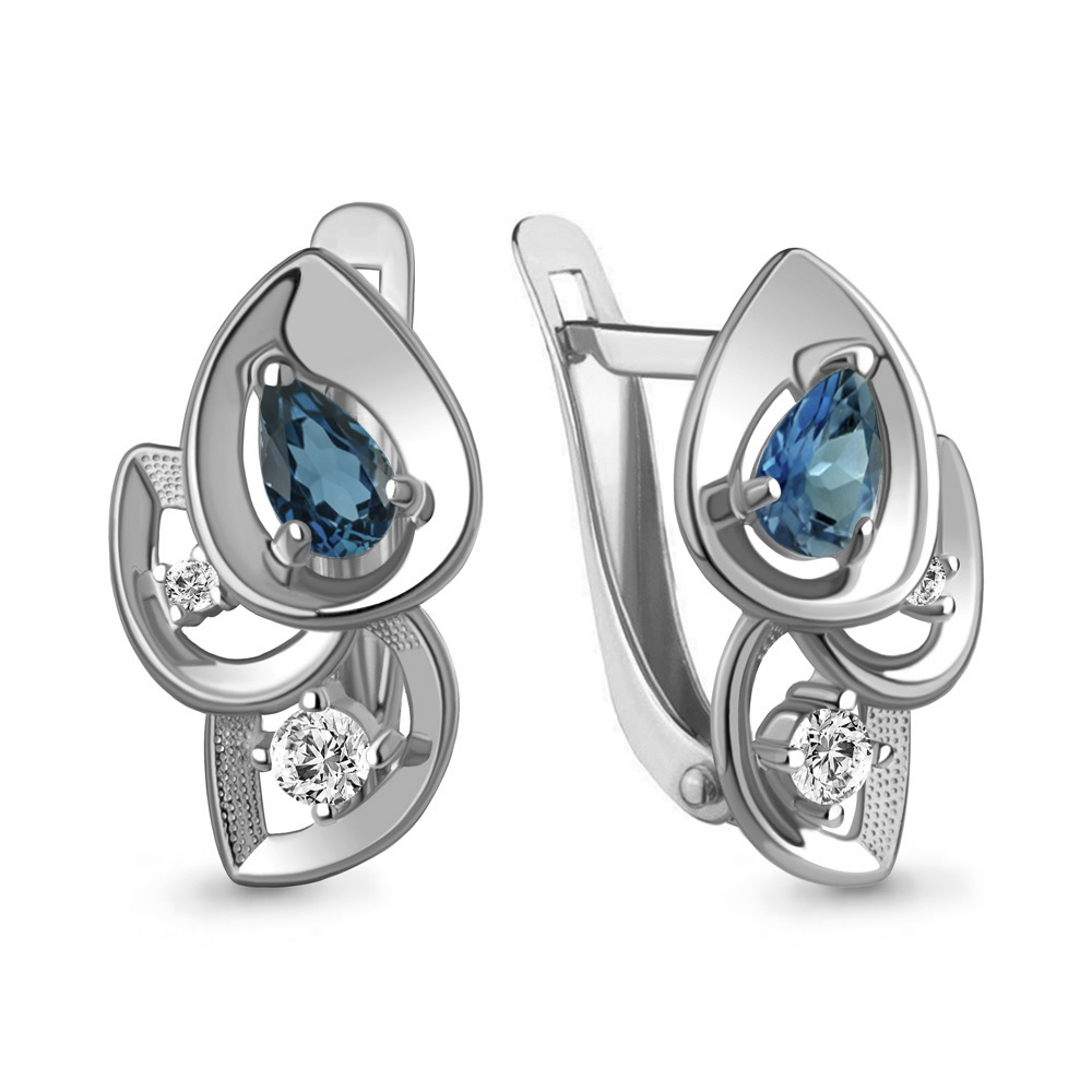 4779908А Серьги из Серебра с топазами лондон блю, фианитами