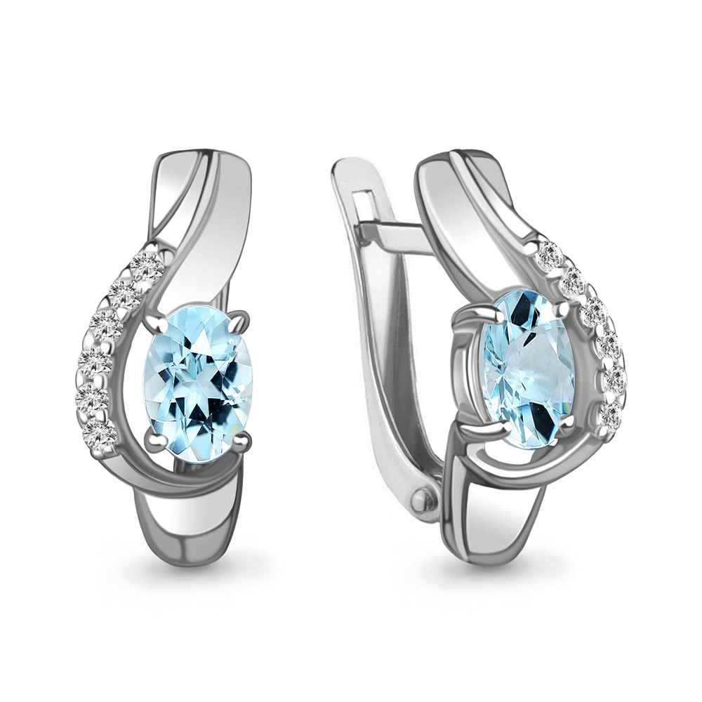 4780002А Серьги из Серебра с топазами скай блю, фианитами