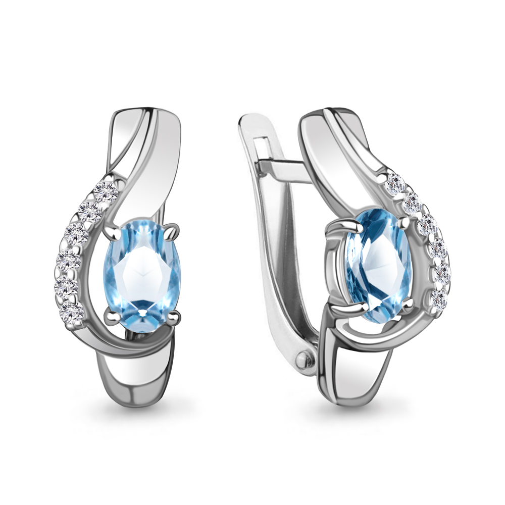 4780005А Серьги из Серебра с топазами свисс блю, фианитами