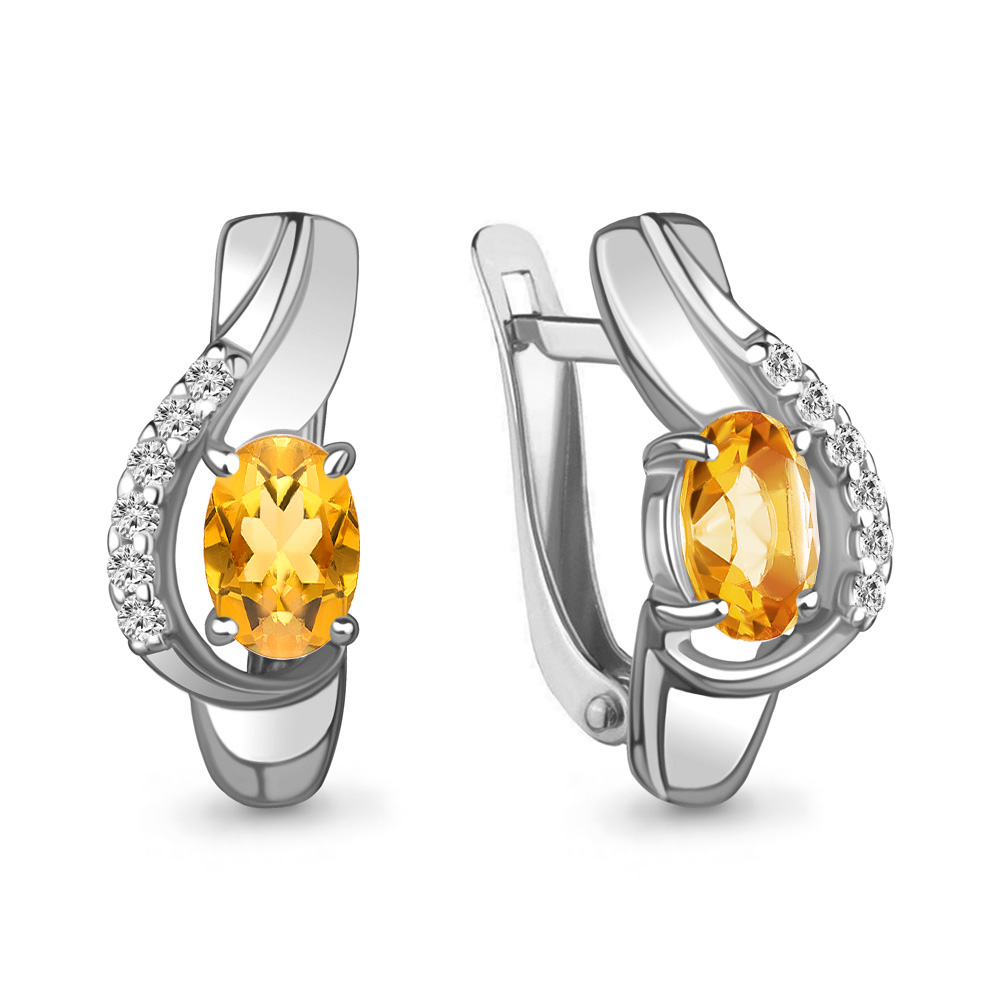 4780006А Серьги из Серебра с фианитами, цитринами