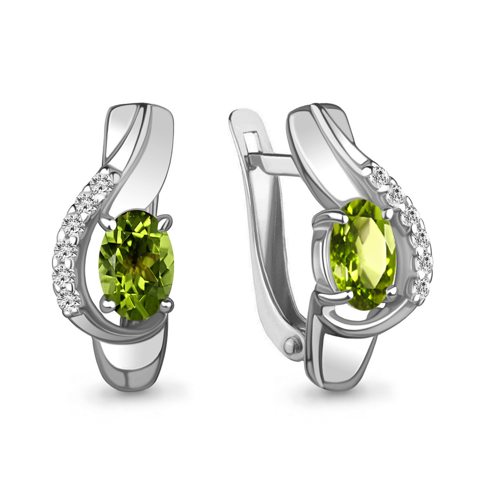 4780007А Серьги из Серебра с фианитами, хризолитами