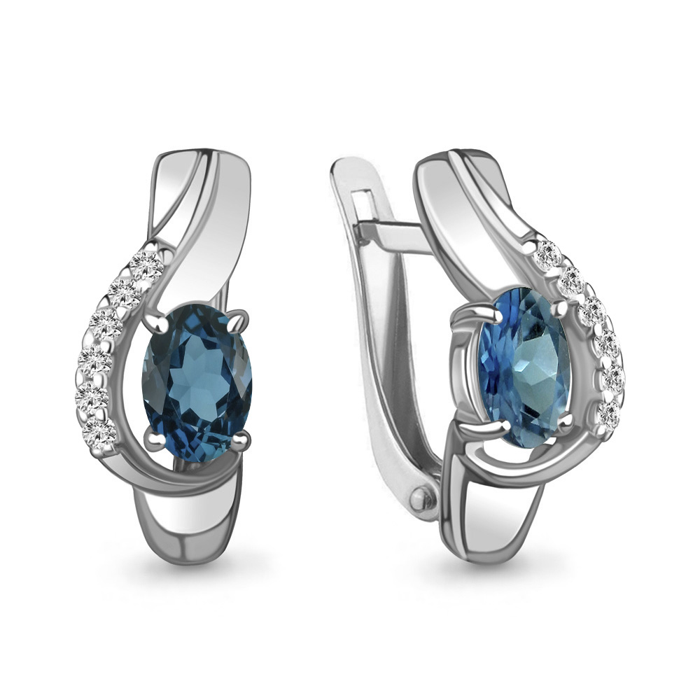 4780008А Серьги из Серебра с топазами лондон блю, фианитами