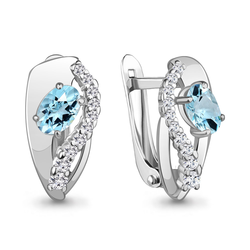 4780202А Серьги из Серебра с топазами скай блю, фианитами