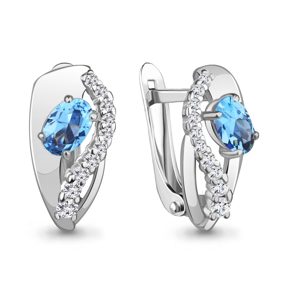 4780205А Серьги из Серебра с топазами свисс блю, фианитами