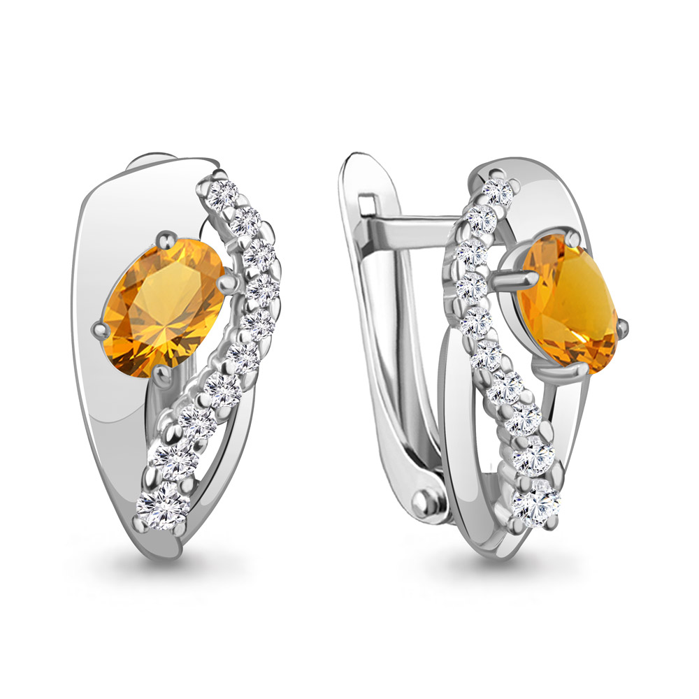 4780206А Серьги из Серебра с фианитами, цитринами