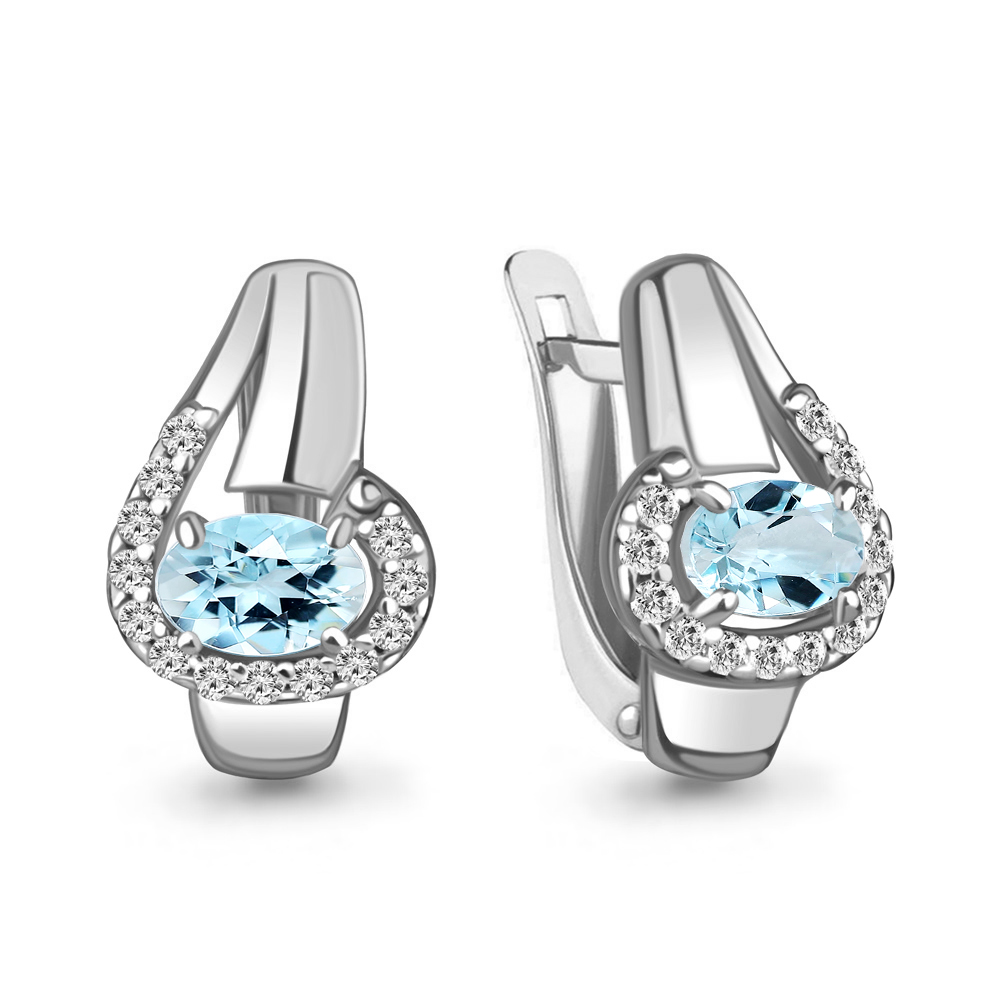 4780302А Серьги из Серебра с топазами скай блю, фианитами
