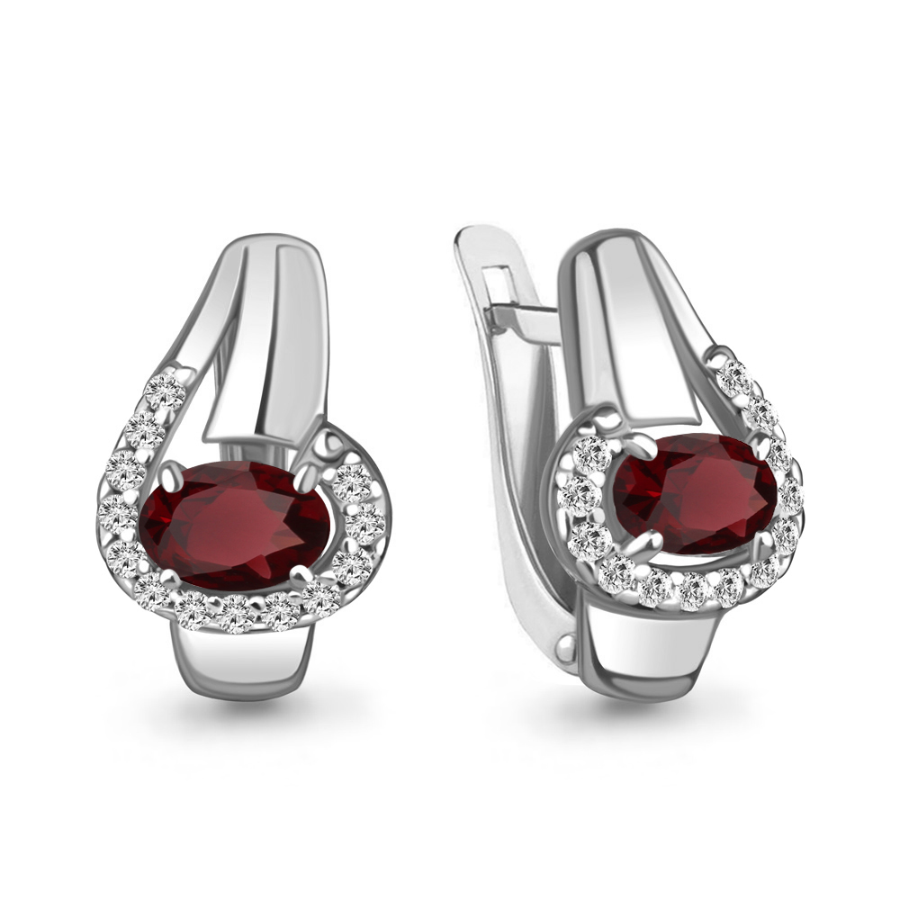 4780303А Серьги из Серебра с гранатами, фианитами