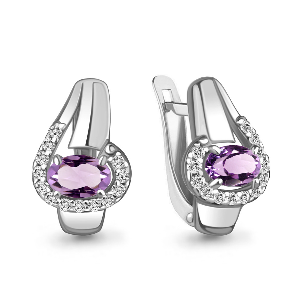 4780304А Серьги из Серебра с аметистами, фианитами