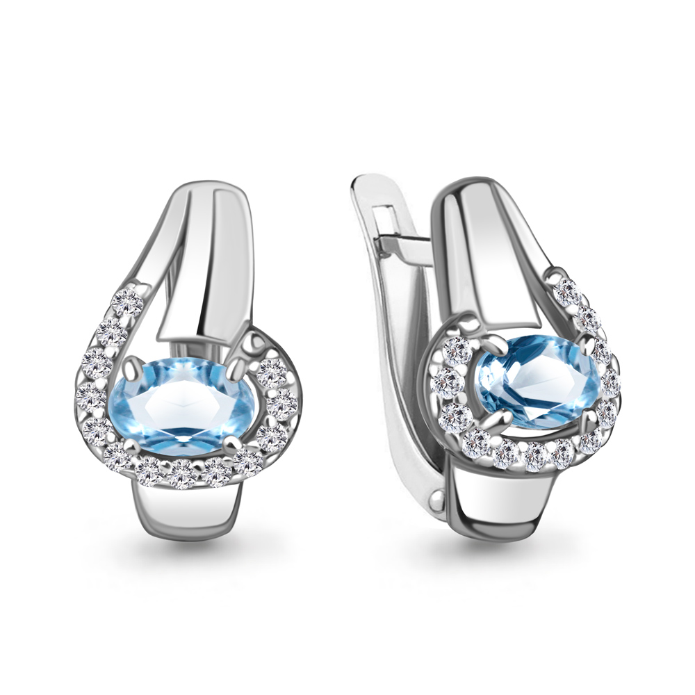 4780305А Серьги из Серебра с топазами свисс блю, фианитами