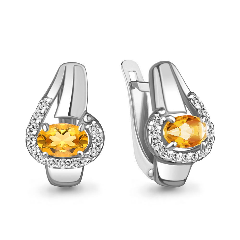 4780306А Серьги из Серебра с фианитами, цитринами