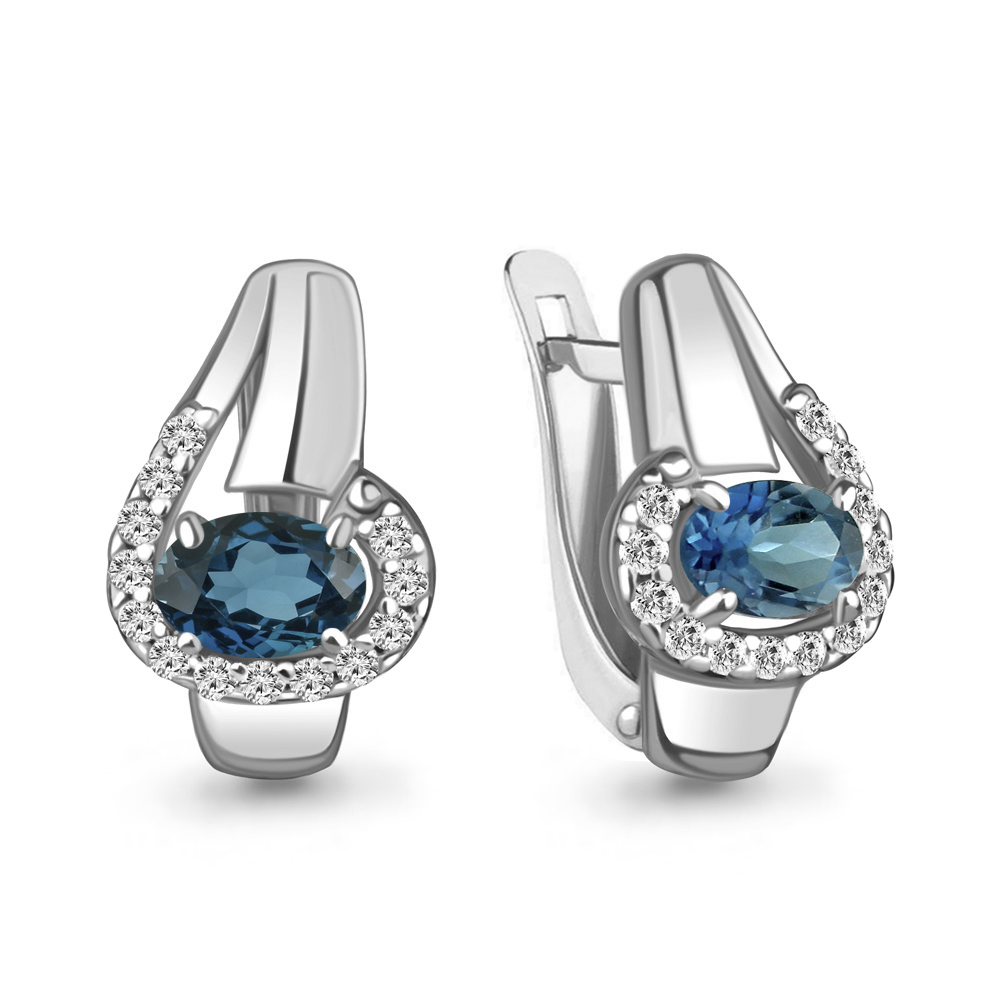 4780308А Серьги из Серебра с топазами лондон блю, фианитами