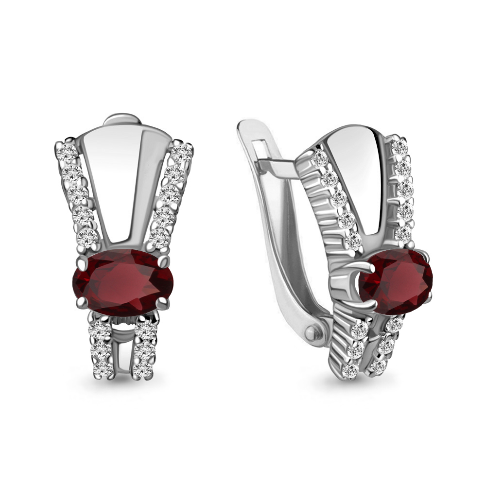 4780603А Серьги из Серебра с гранатами, фианитами