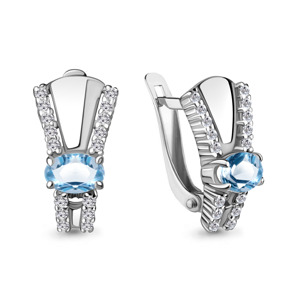 4780605А Серьги из Серебра с топазами свисс блю, фианитами