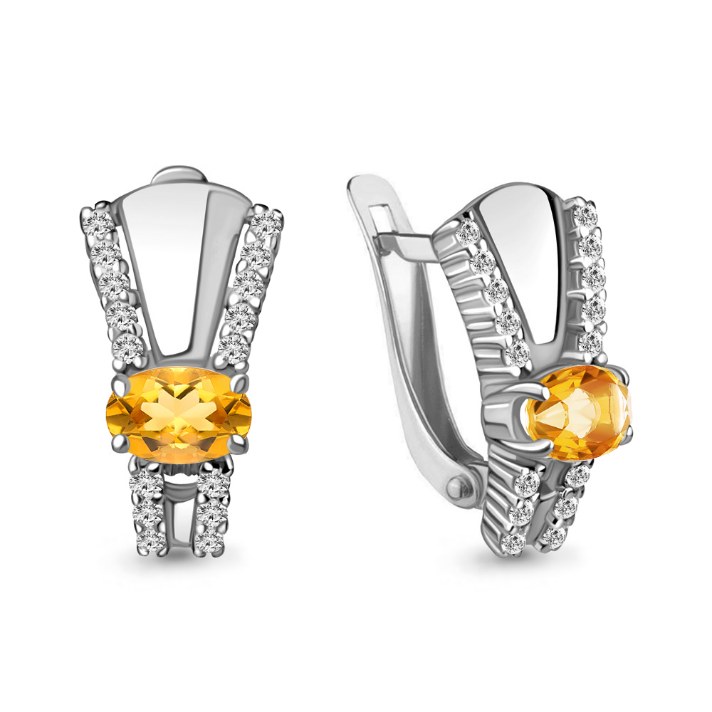 4780606А Серьги из Серебра с фианитами, цитринами