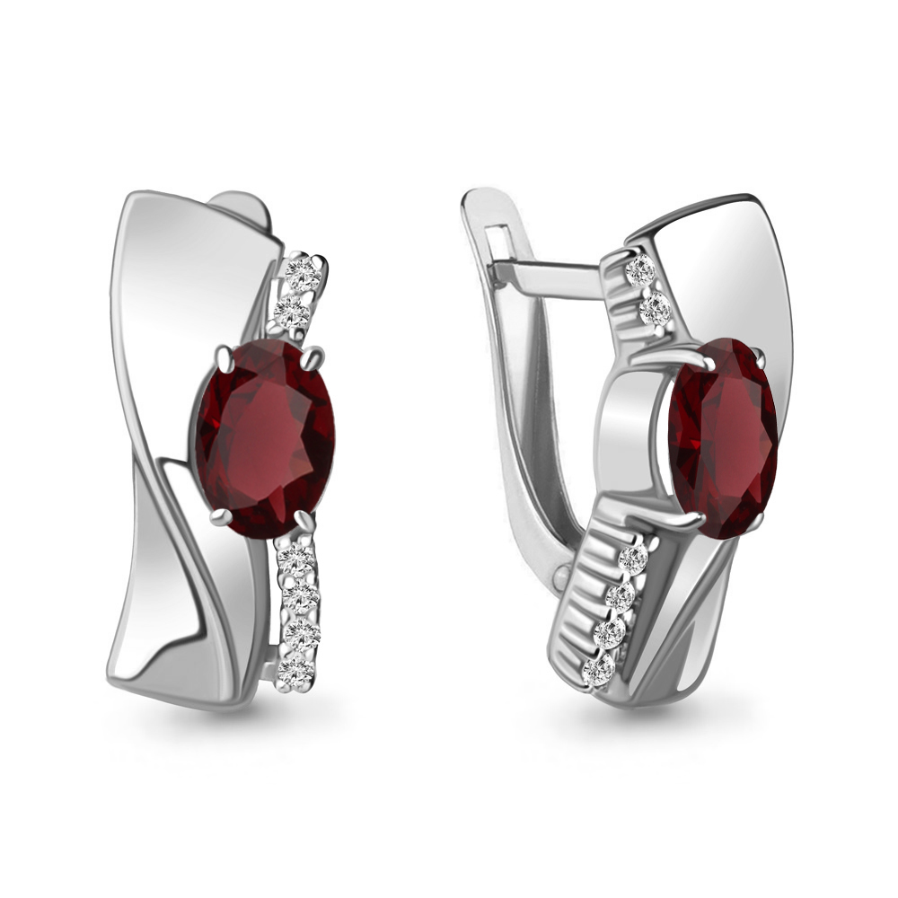 4780703А Серьги из Серебра с гранатами, фианитами