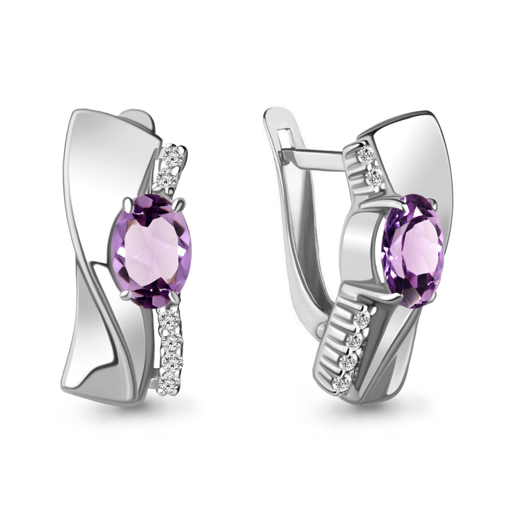 4780704А Серьги из Серебра с аметистами, фианитами