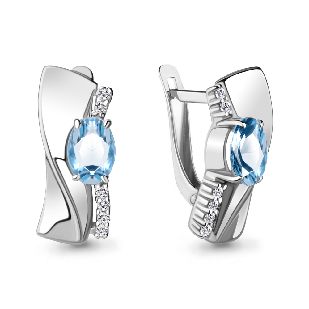4780705А Серьги из Серебра с топазами свисс блю, фианитами