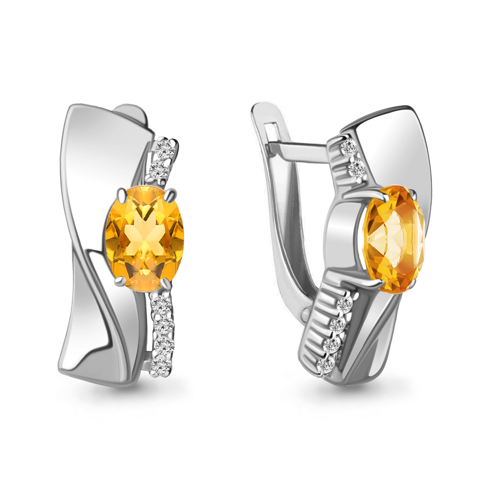 4780706А Серьги из Серебра с фианитами, цитринами