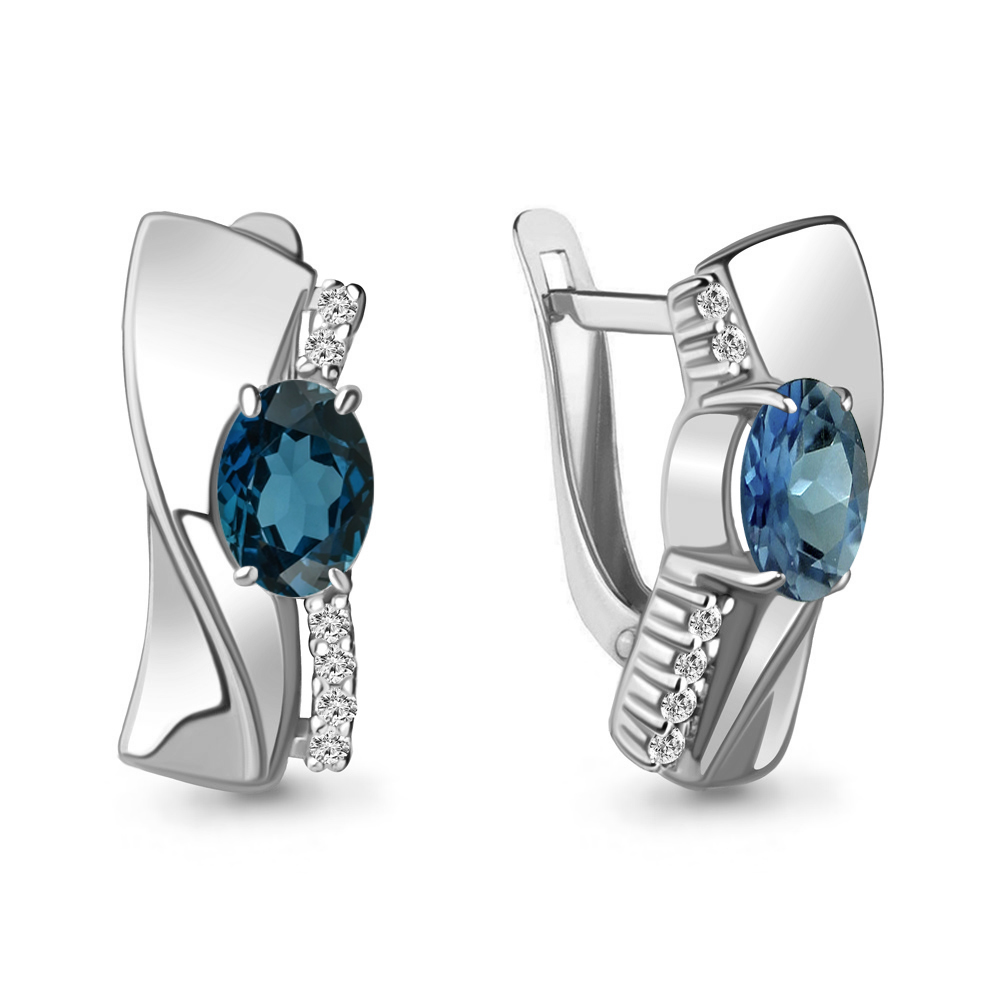 4780708А Серьги из Серебра с топазами лондон блю, фианитами