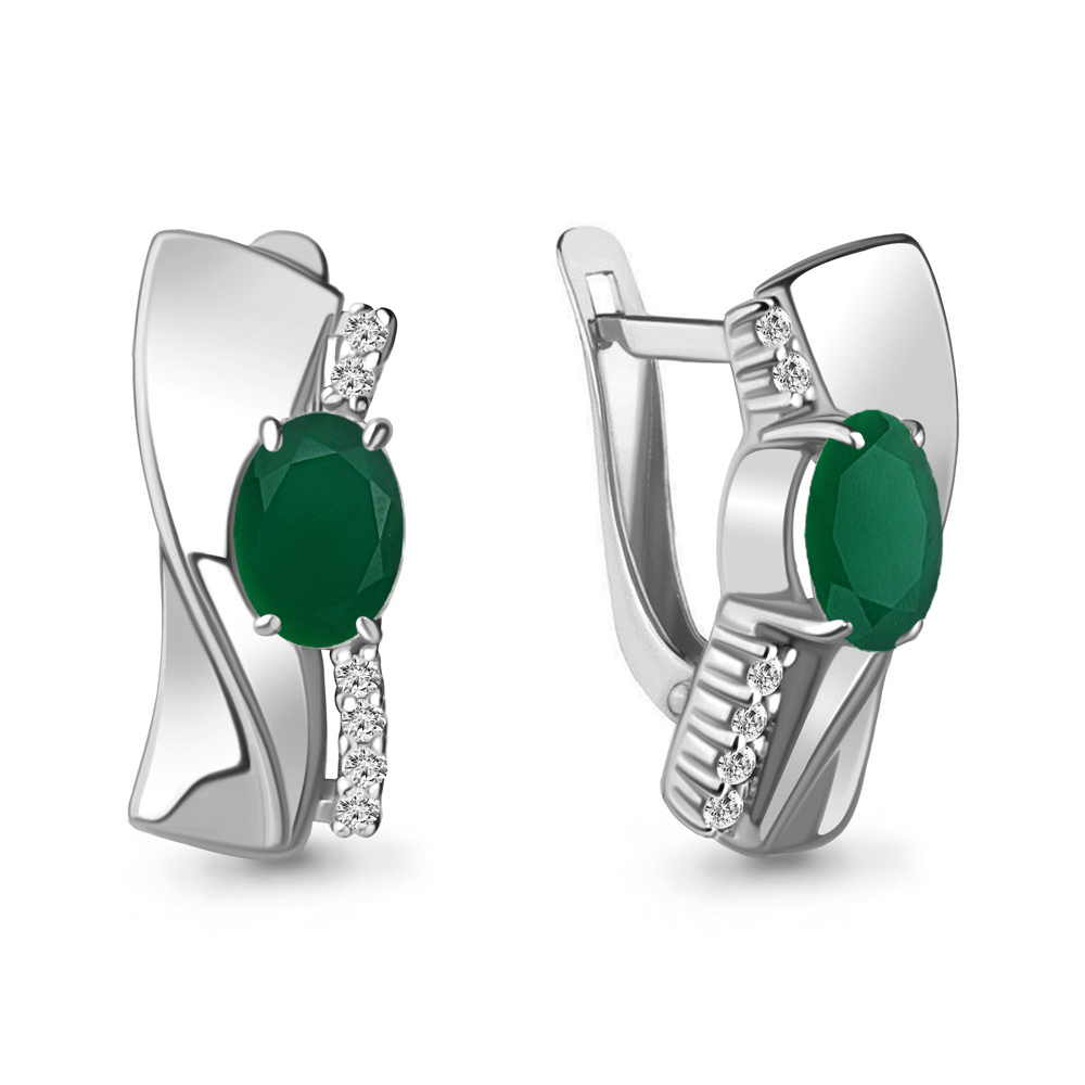4780709А Серьги из Серебра с агатами, фианитами