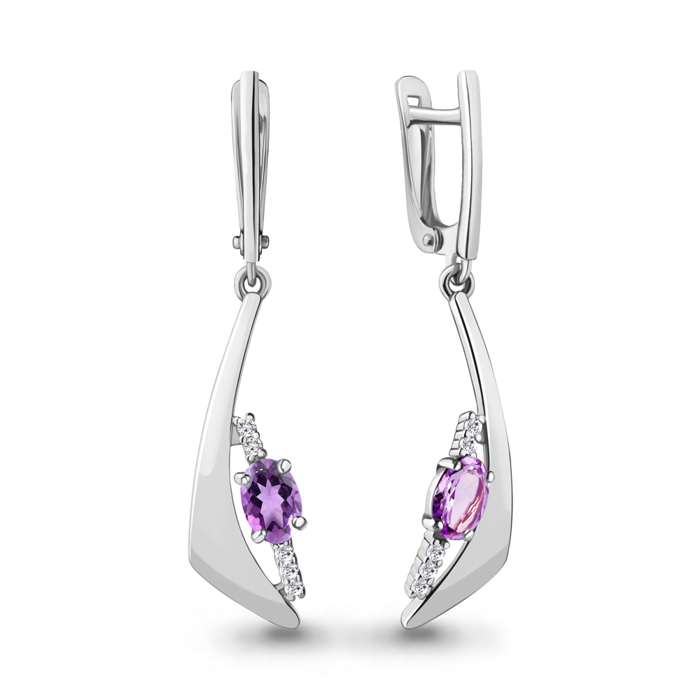 4781204А Серьги из Серебра с аметистами, фианитами
