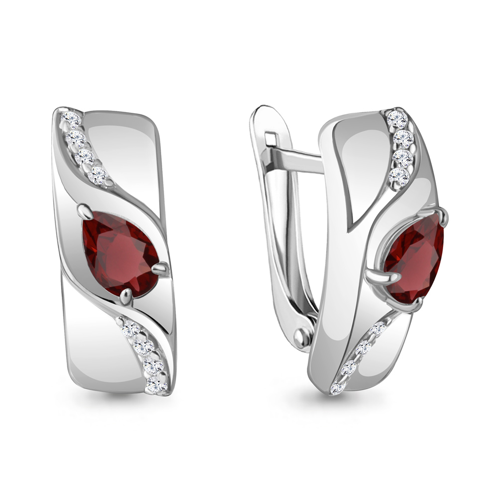 4781303А Серьги из Серебра с гранатами, фианитами