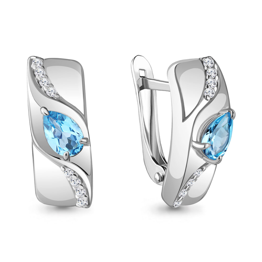 4781305А Серьги из Серебра с топазами свисс блю, фианитами