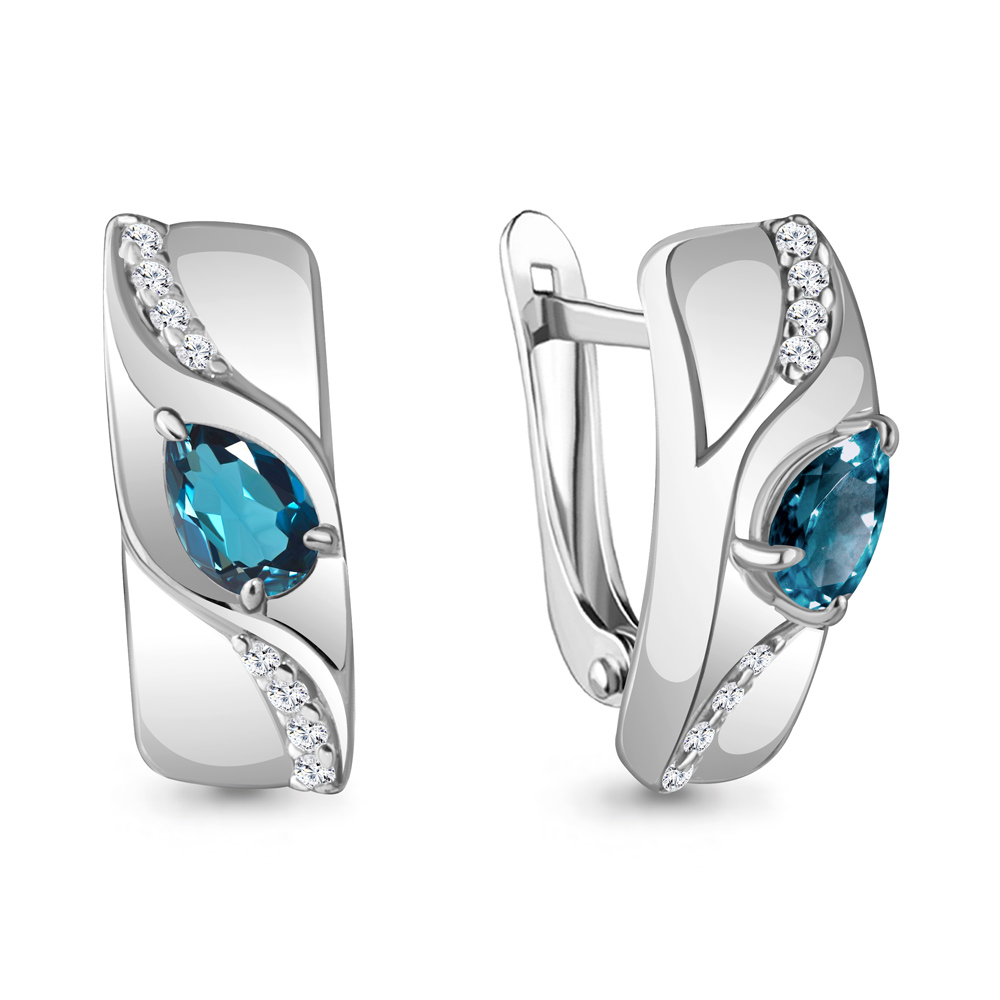 4781308А Серьги из Серебра с топазами лондон блю, фианитами