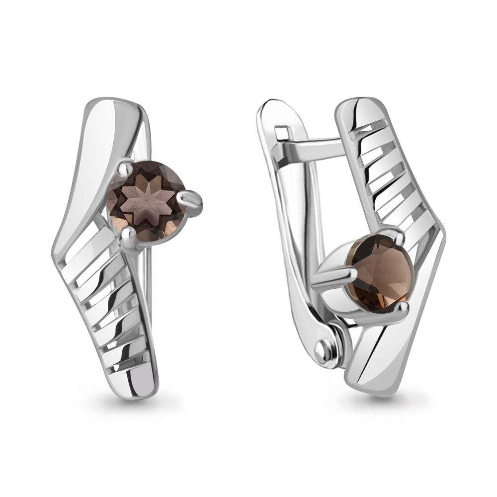 4781401 Серьги из Серебра с кварцами дымчатыми