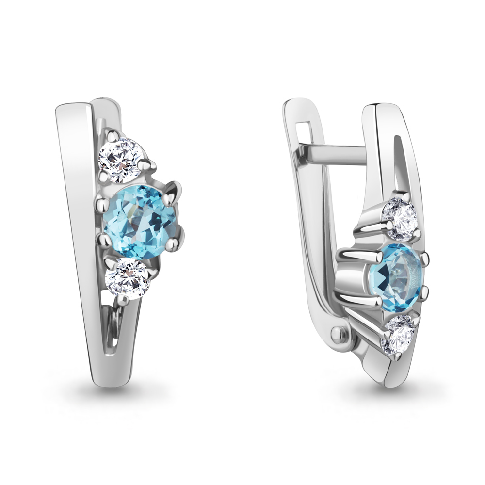 4781505А Серьги из Серебра с топазами свисс блю, фианитами