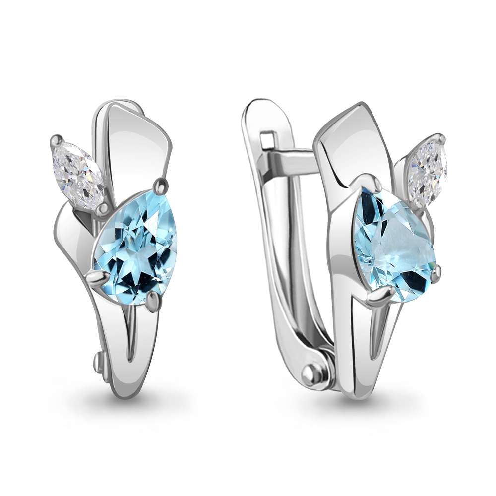4781602 Серьги из Серебра с топазами скай блю, фианитами