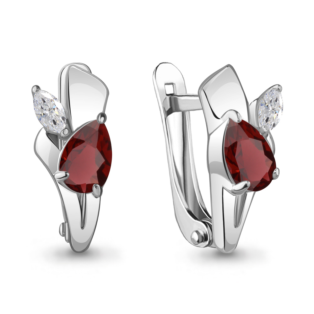 4781603 Серьги из Серебра с гранатами, фианитами