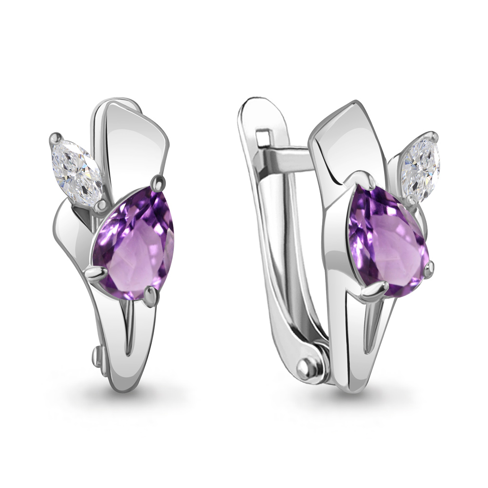 4781604 Серьги из Серебра с аметистами, фианитами