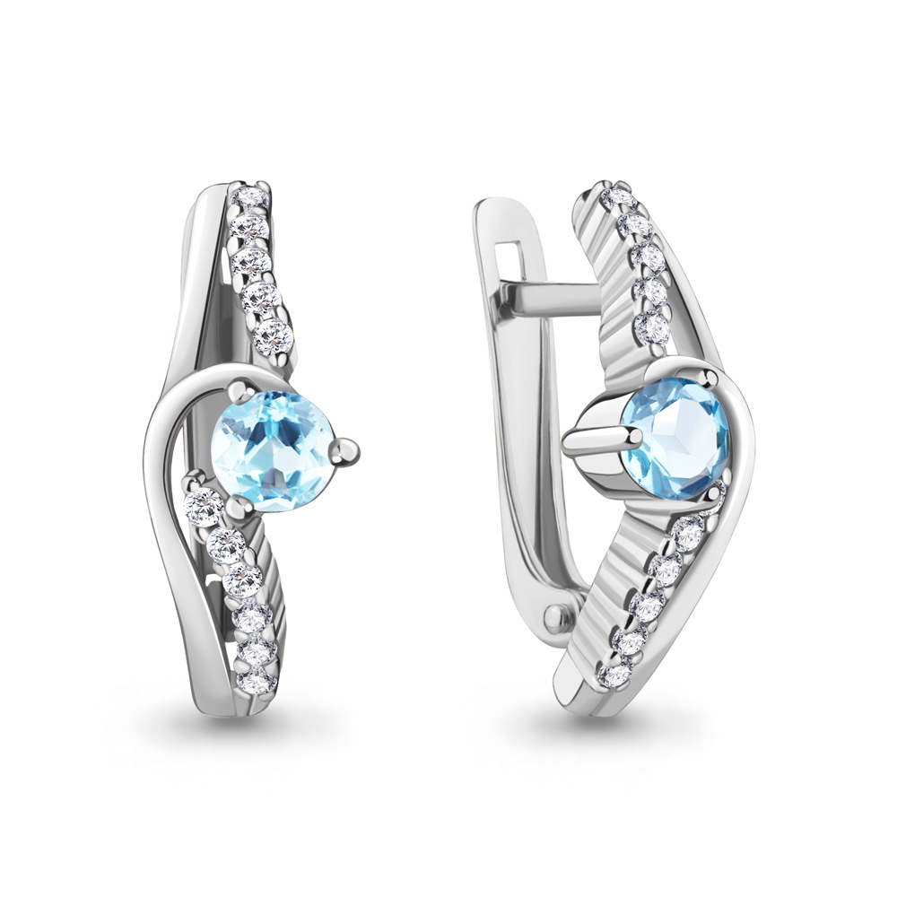 4781702А Серьги из Серебра с топазами скай блю, фианитами