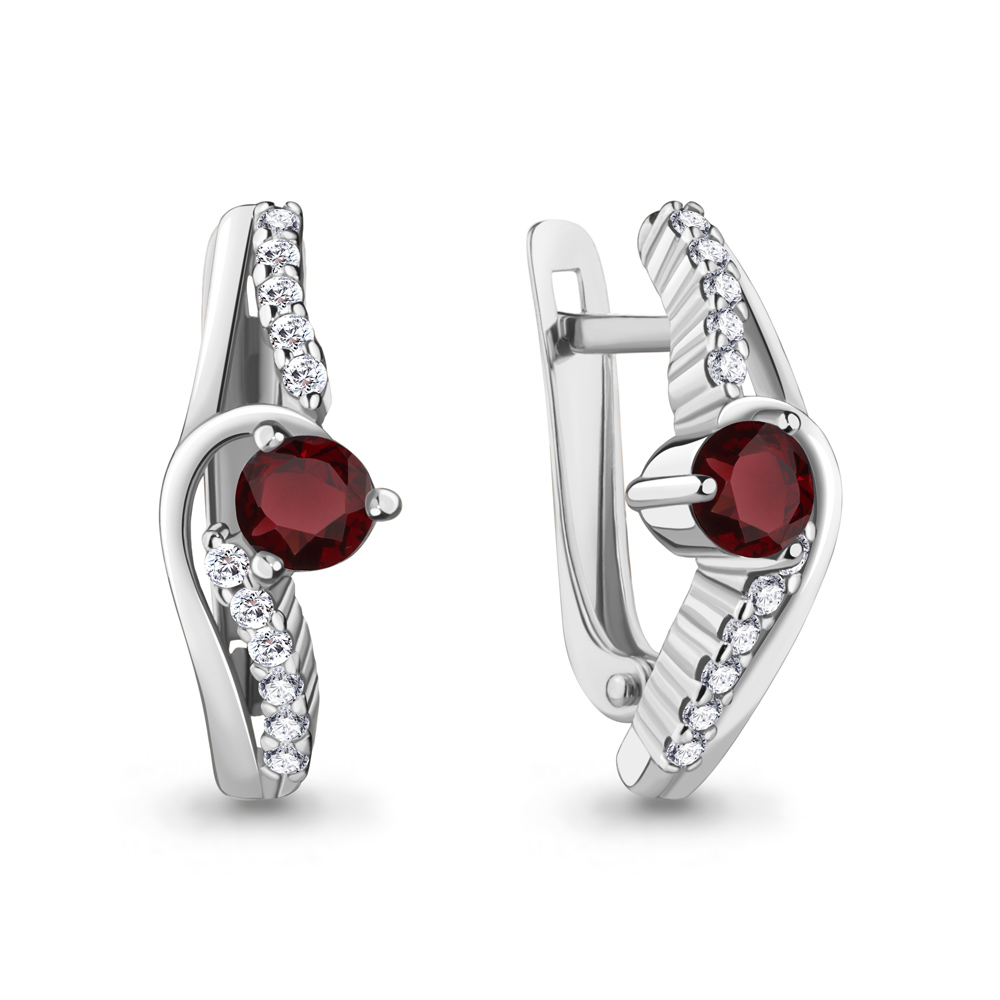 4781703А Серьги из Серебра с гранатами, фианитами