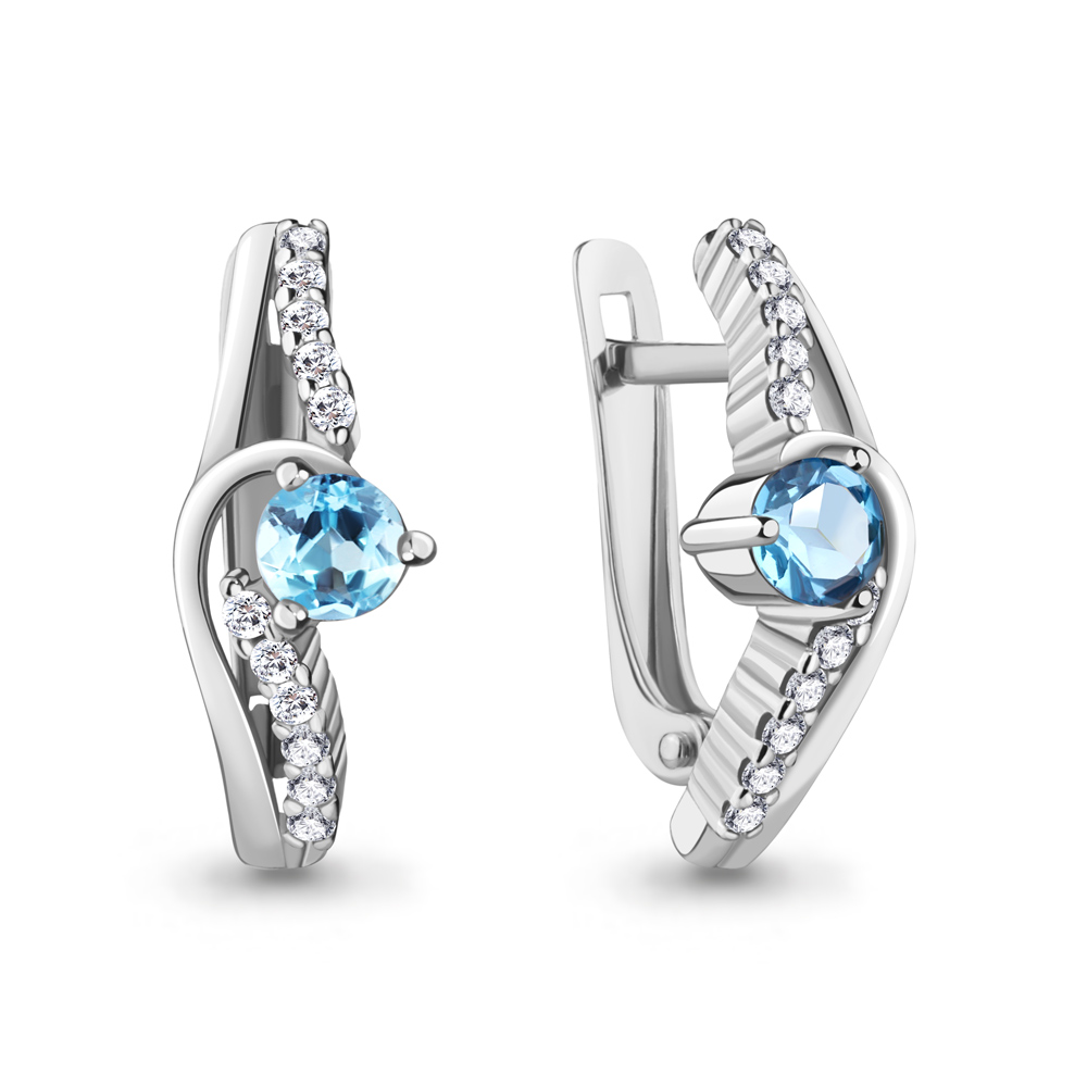 4781705А Серьги из Серебра с топазами свисс блю, фианитами