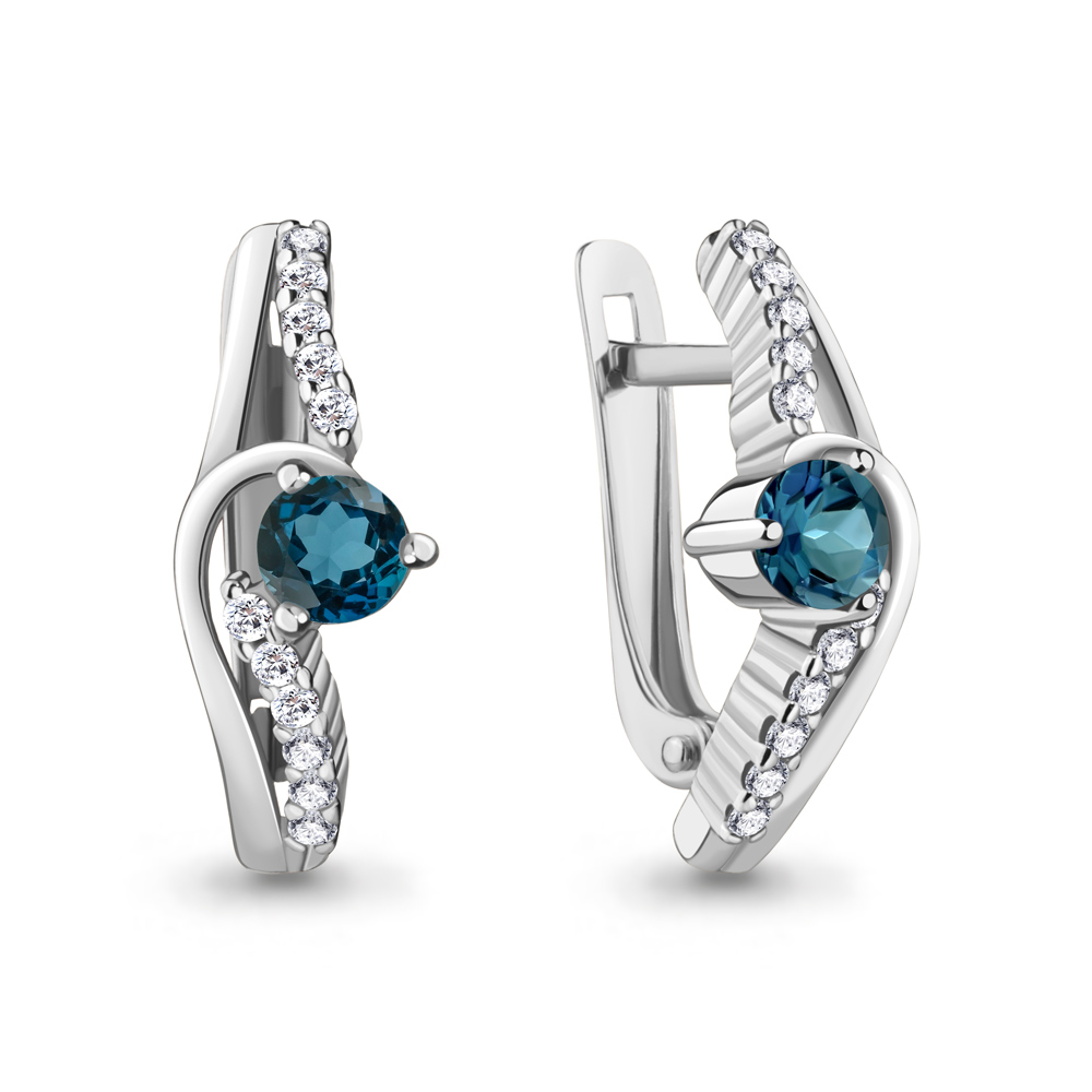4781708А Серьги из Серебра с топазами лондон блю, фианитами