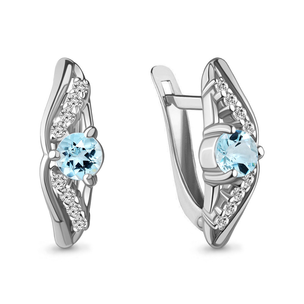 4781802А Серьги из Серебра с топазами скай блю, фианитами