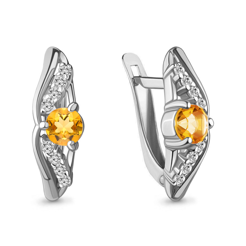 4781806А Серьги из Серебра с фианитами, цитринами