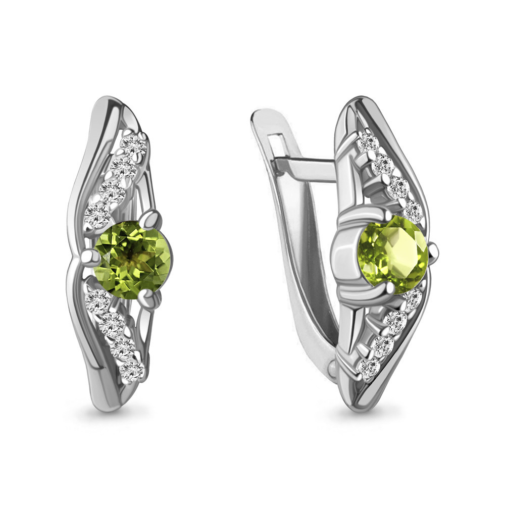 4781807А Серьги из Серебра с фианитами, хризолитами