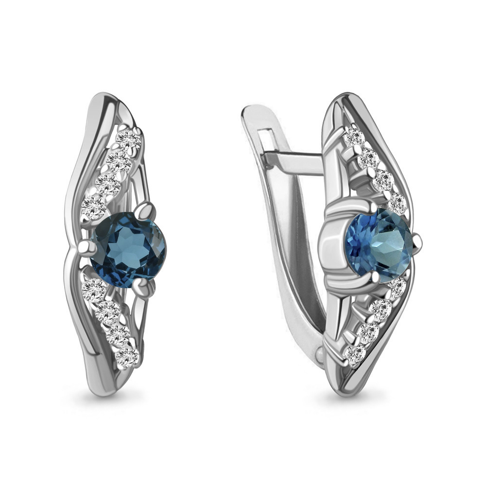 4781808А Серьги из Серебра с топазами лондон блю, фианитами